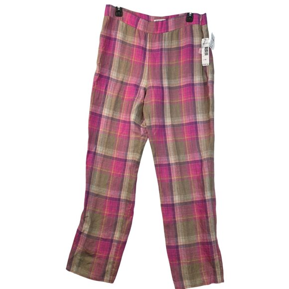 Pendleton Linen Madras Pink Plaid Pants Size 10 Vintage Deadstock Wrinkle Resist - Picture 1 of 10